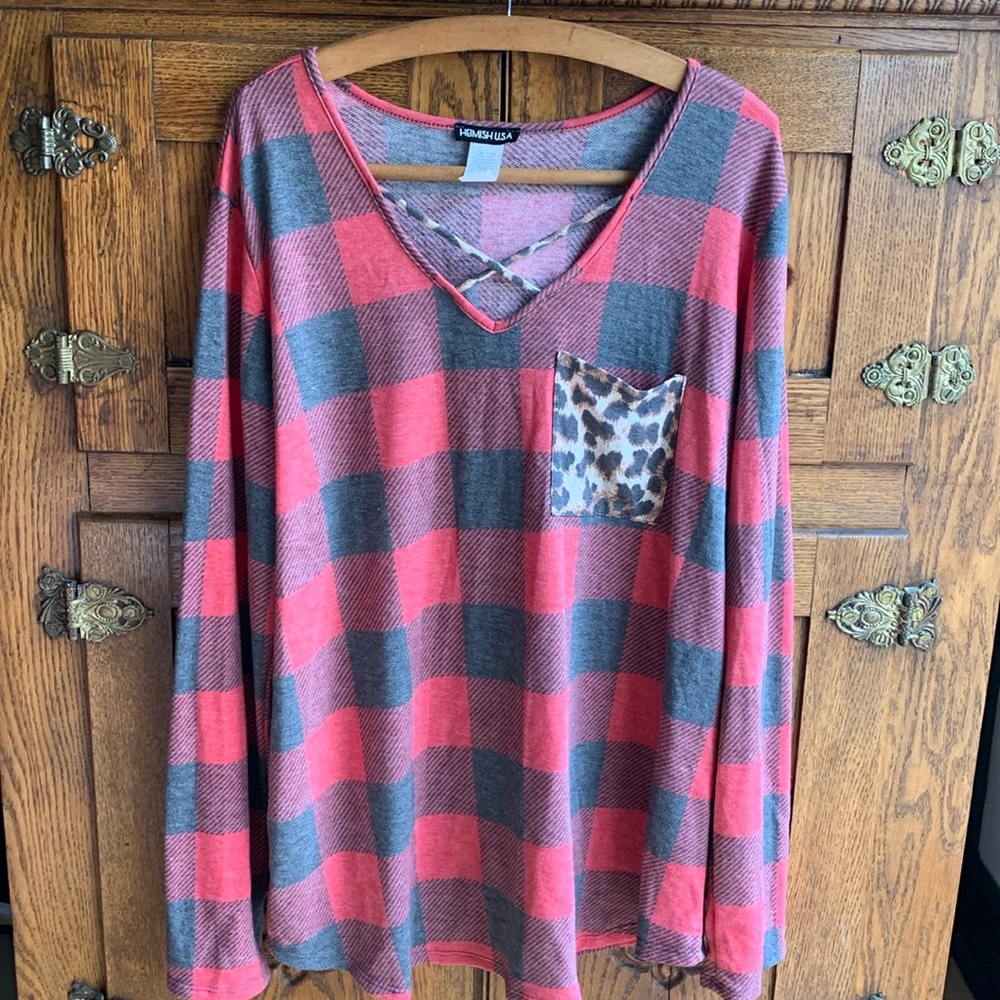 Heimish USA check and cheetah long sleeve tee